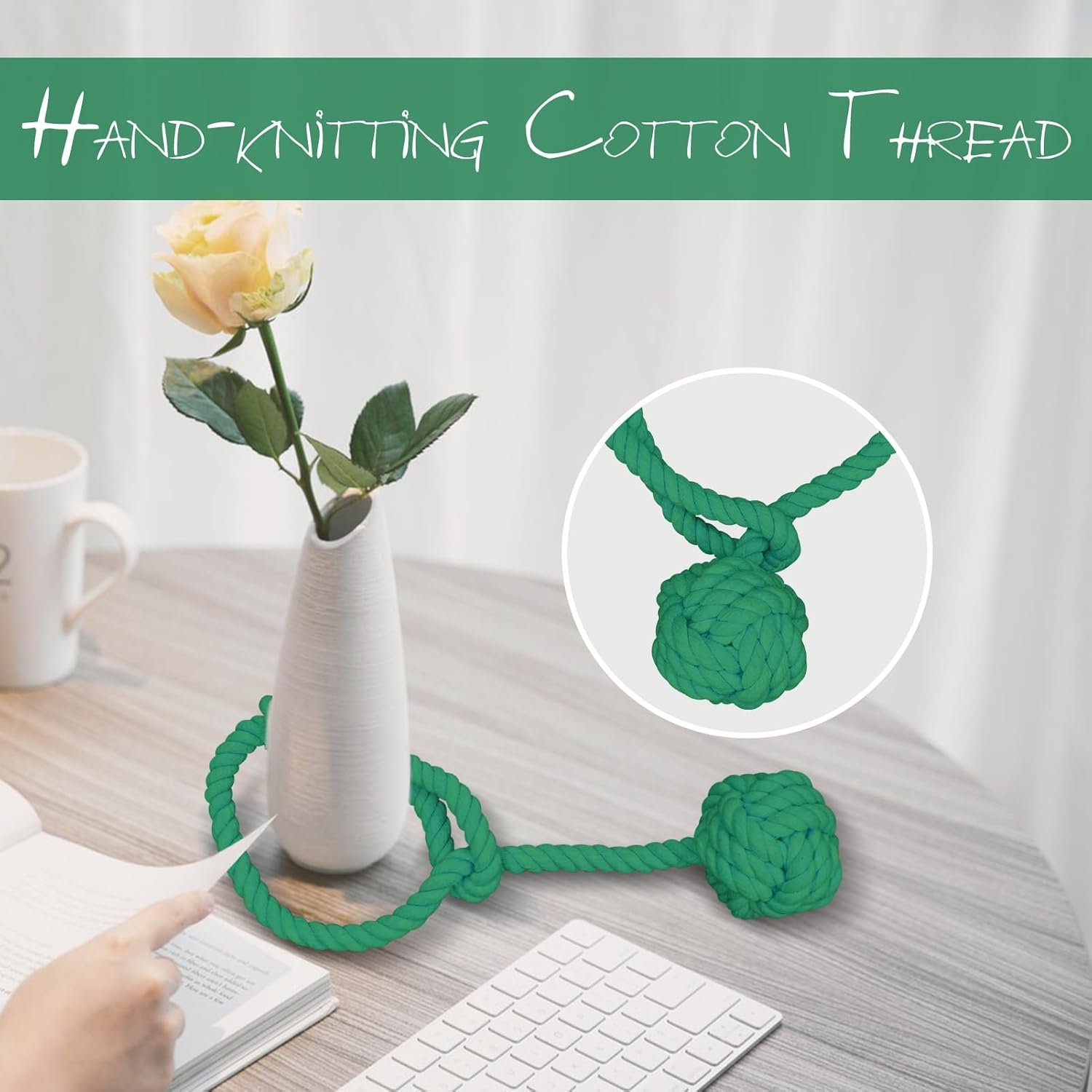 Curtain Tiebacks, 2 Packs Heavy Duty Tiebacks, Indoor/Outdoor Decorative Tie Knot Curtain Holdbacks (Green) - Image 3