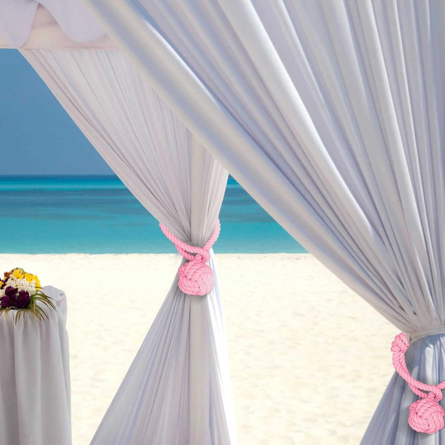 Curtain Tiebacks, 2 Packs Curtain Rope Tieback, Heavy Duty Curtain Tie Backs for Curtains, Indoor Outdoor Curtain Tiebacks, Handmade Rural Decorative Tie Knot Curtain Holdbacks (Pink) - Image 3