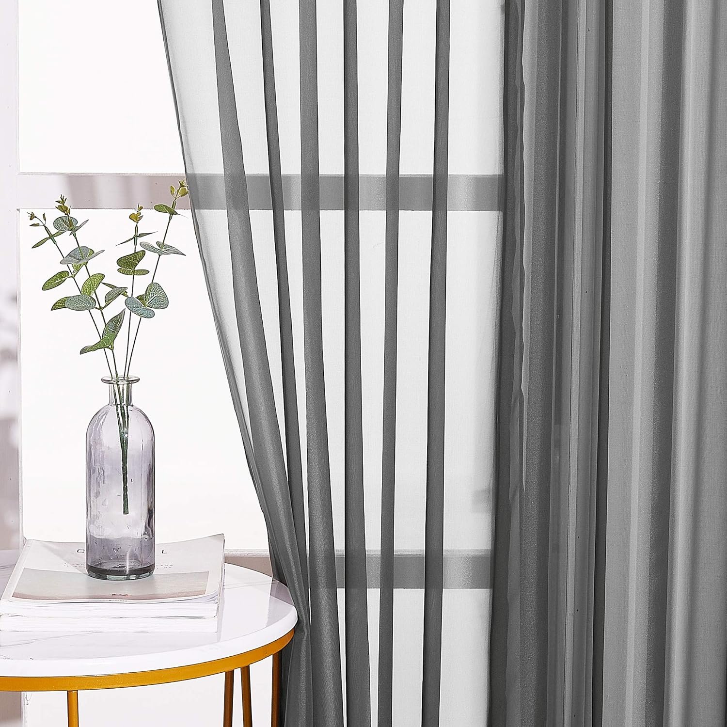 Sheer Curtains 84 Inches - Long Grommet Elegant Light Filter Sheer Voile Drapes Panels Room Decor for Bathroom/Living Room (54" Wide, Dark Grey, 2 Panels) - Image 3