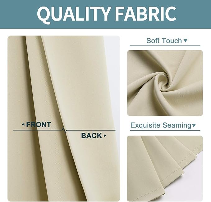 Grommet Room Darkening Curtains for Bedroom and Living Room - 2 Panels Set Thermal Insulated Blackout Curtains (Beige, 42W x 63L) - Image 4