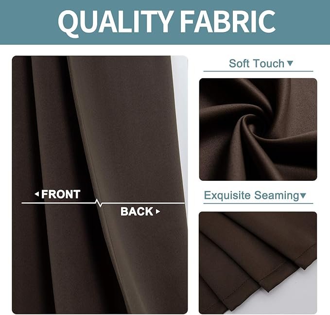 Grommet Blackout Curtains for Bedroom and Living Room - 2 Panels Set Thermal Insulated Room Darkening Curtains (Brown, 42W x 63L) - Image 3