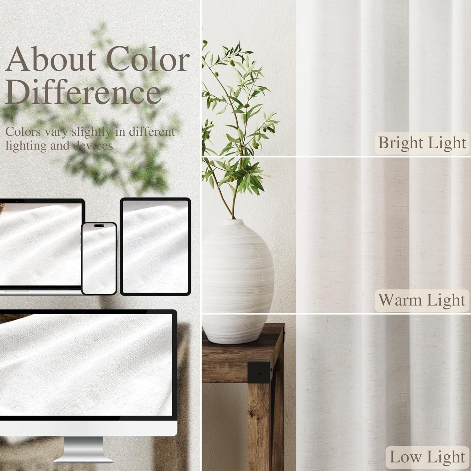 Cream Linen Blackout Curtains 84 inch Length 2 Panels Set for Bedroom Thermal Insulated 100% Blackout Linen Drapes Back Tab Neutral Rustic Farmhouse Block Out Room Darkening Window Curtains Ivory - Image 4