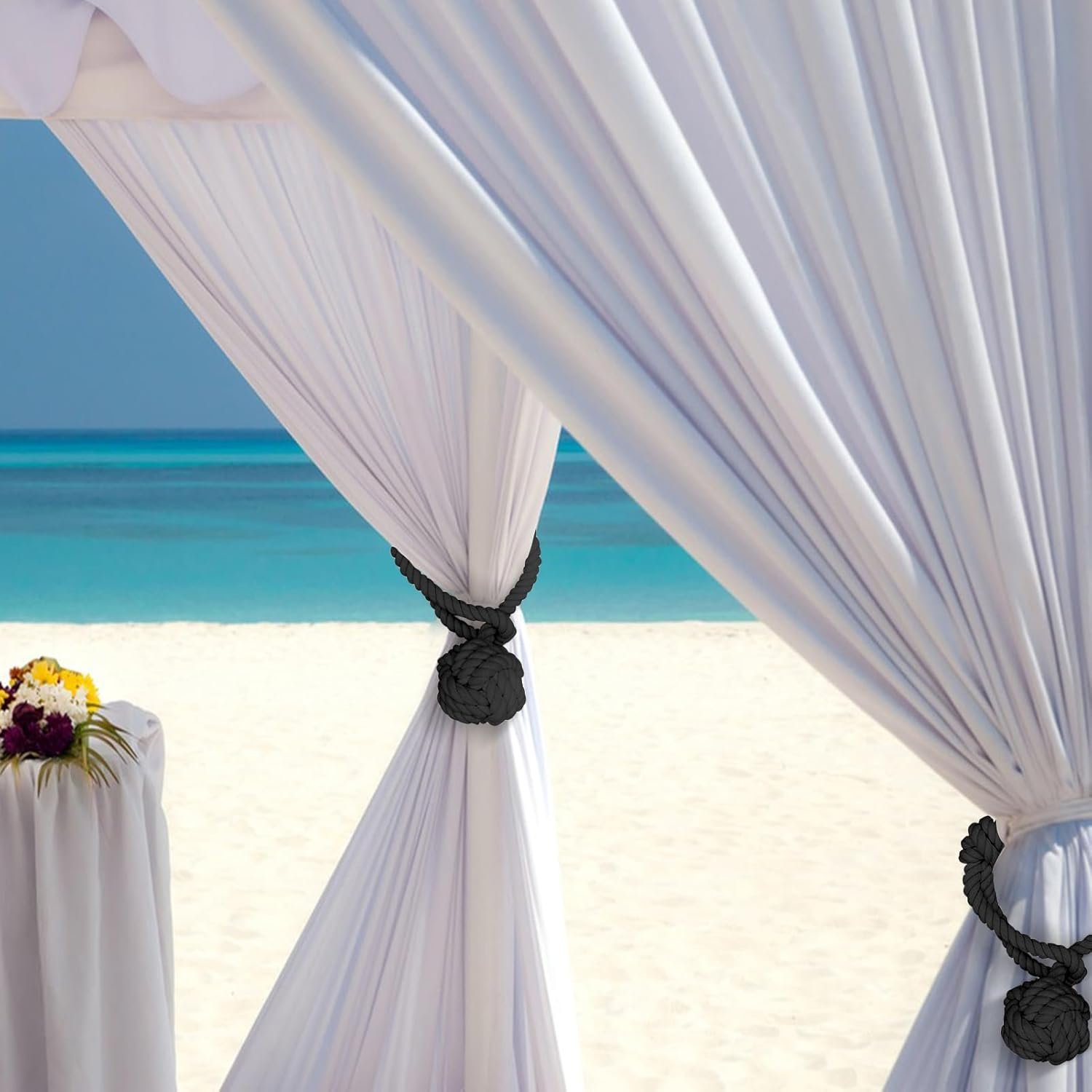 Curtain Tiebacks, 2 Packs Curtain Rope Tieback, Heavy Duty Curtain Tie Backs for Curtains, Indoor Outdoor Curtain Tiebacks, Handmade Rural Decorative Tie Knot Curtain Holdbacks (Black) - Image 4