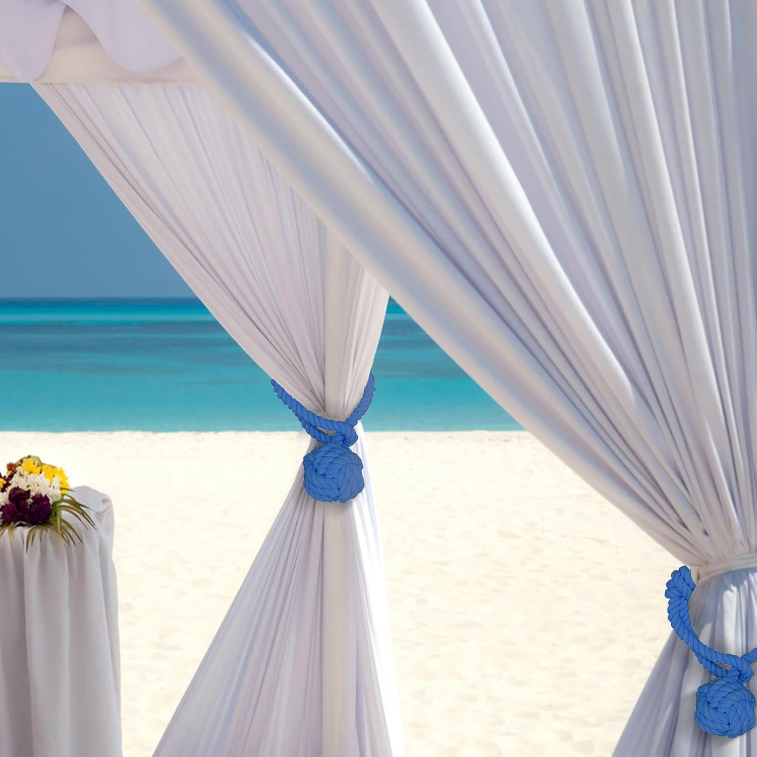 Curtain Tiebacks, 2 Packs Curtain Rope Tieback, Heavy Duty Curtain Tie Backs for Curtains, Indoor Outdoor Curtain Tiebacks, Handmade Rural Decorative Tie Knot Curtain Holdbacks (Blue) - Image 4