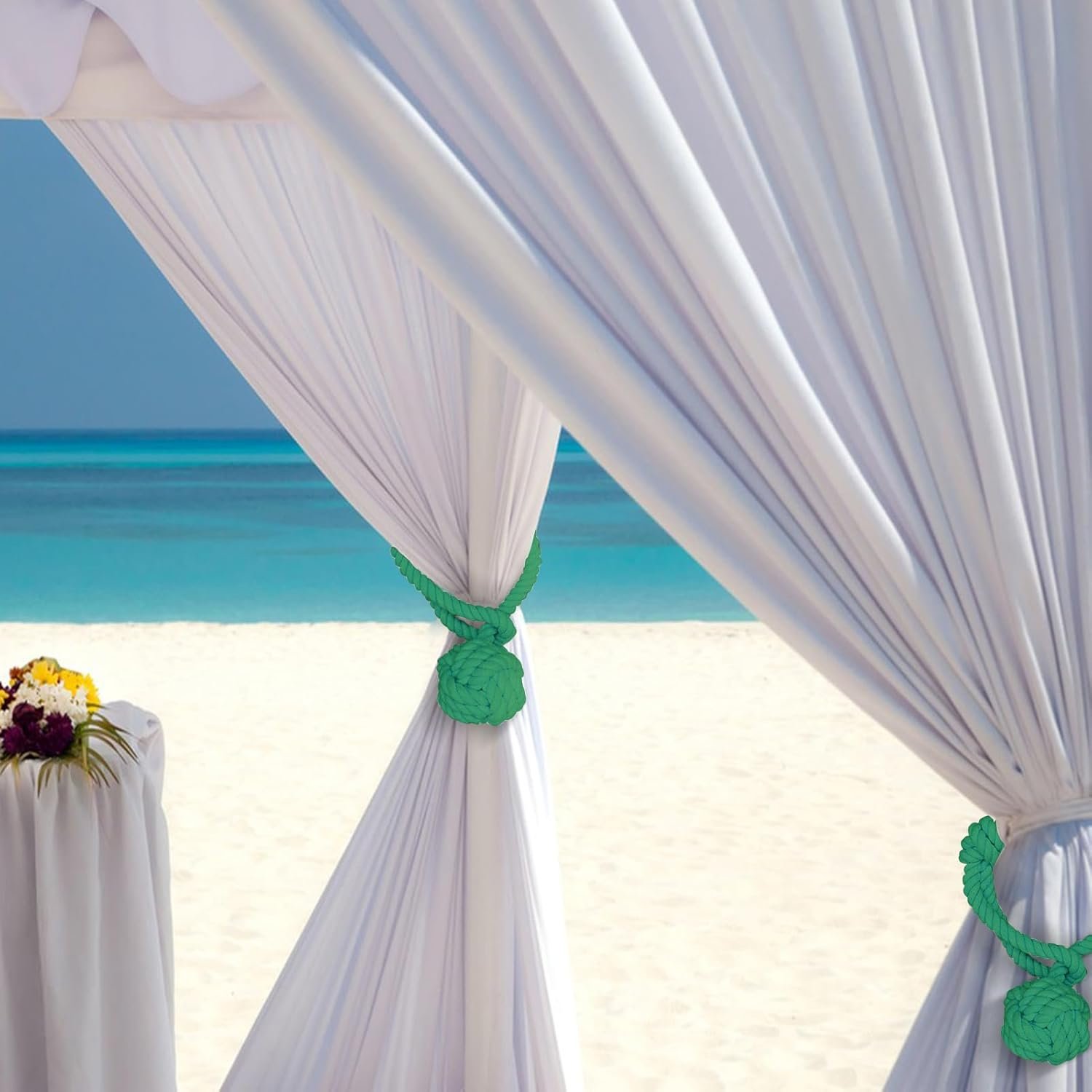 Curtain Tiebacks, 2 Packs Heavy Duty Tiebacks, Indoor/Outdoor Decorative Tie Knot Curtain Holdbacks (Green) - Image 4