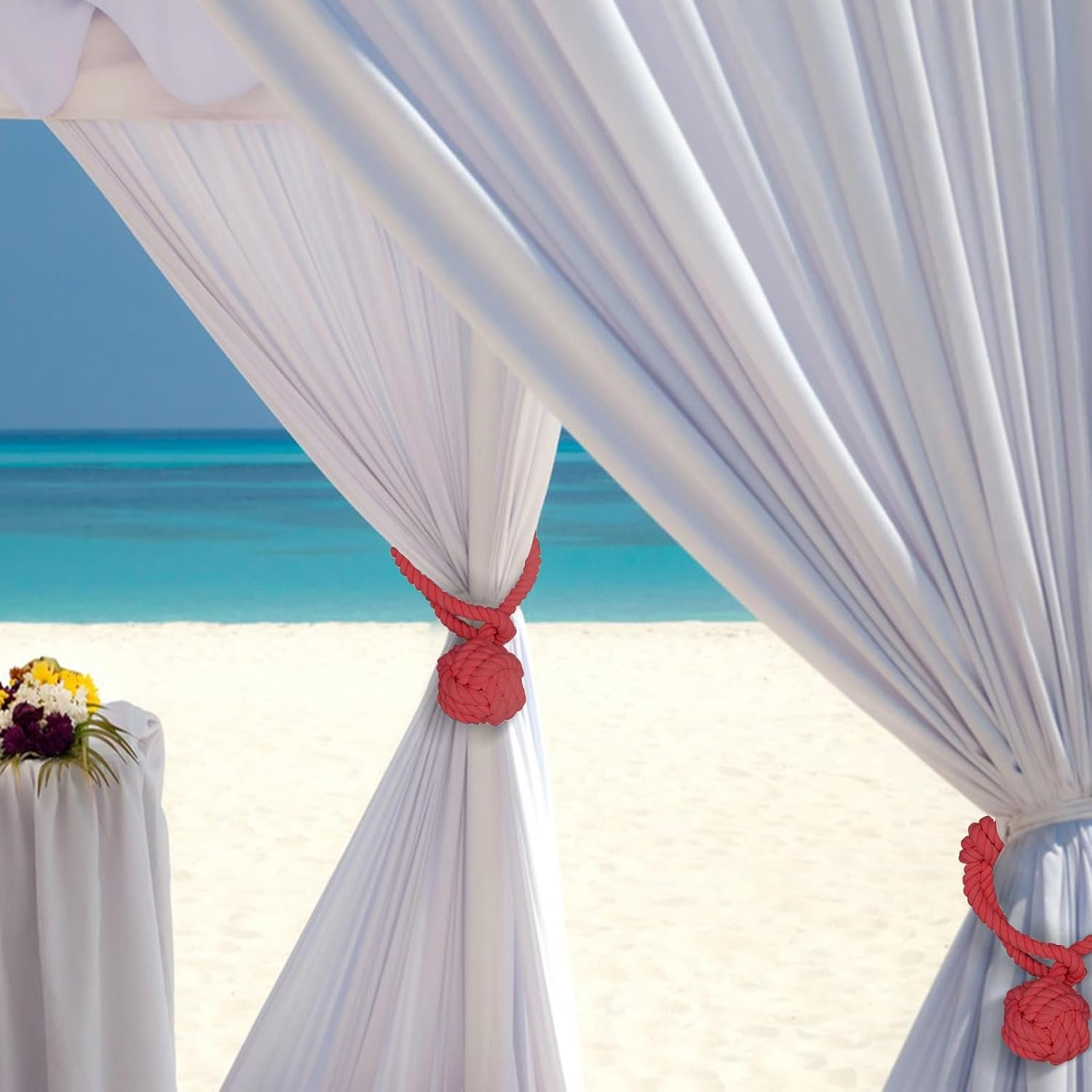 Curtain Tiebacks, 2 Packs Curtain Rope Tieback, Heavy Duty Curtain Tie Backs for Curtains, Indoor Outdoor Curtain Tiebacks, Handmade Rural Decorative Tie Knot Curtain Holdbacks (RED) - Image 4