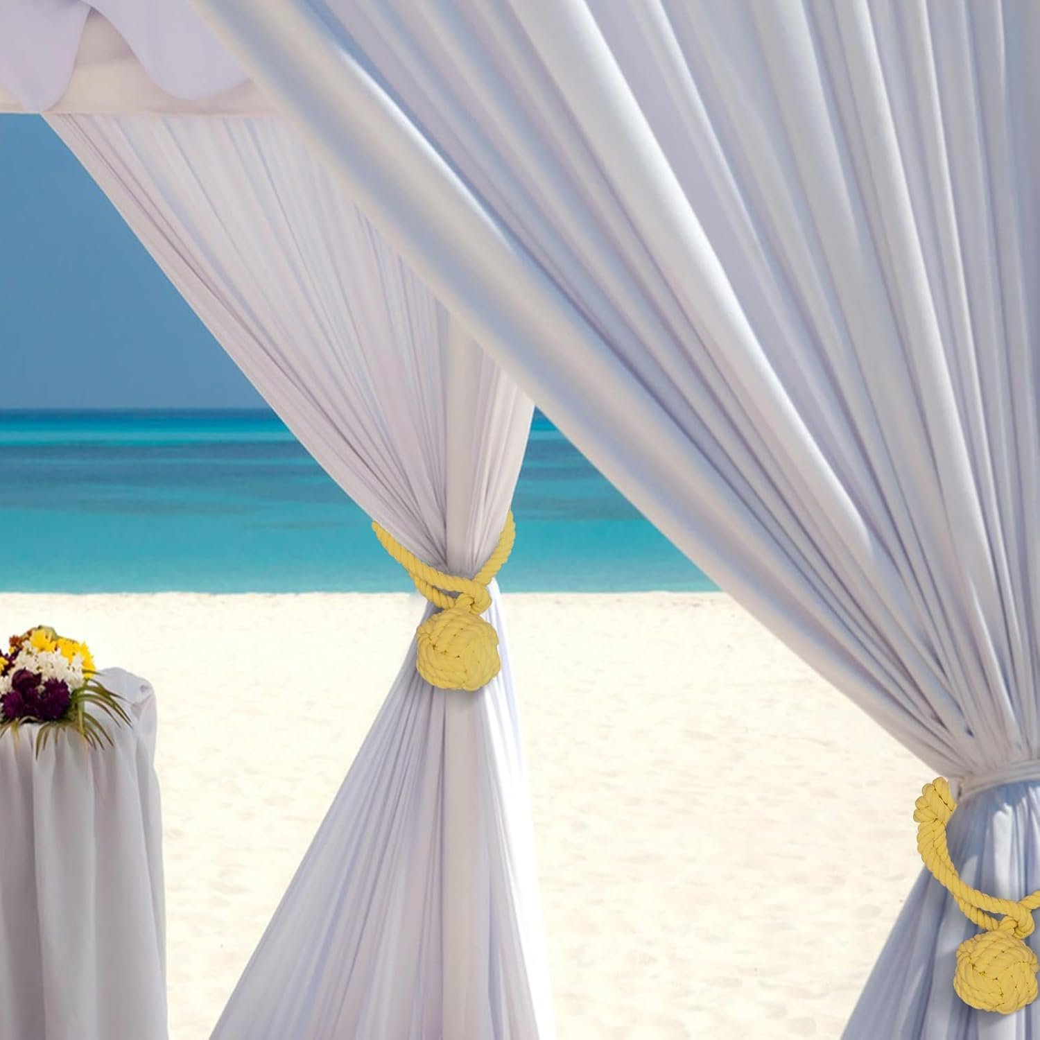 Curtain Tiebacks, 2 Packs Curtain Rope Tieback, Heavy Duty Curtain Tie Backs for Curtains, Indoor Outdoor Curtain Tiebacks, Handmade Rural Decorative Tie Knot Curtain Holdbacks (Yellow) - Image 4