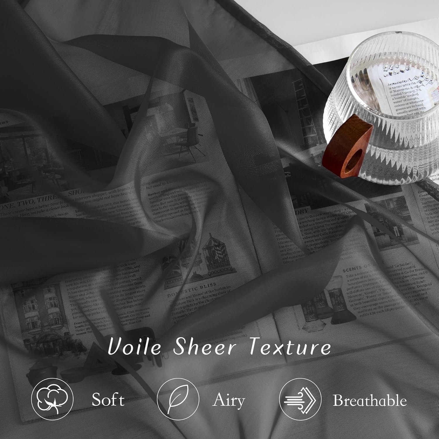 Sheer Window Curtain 84" - Ring Top Window Treatments Home Decorations Voile Panels Drapes with for Living Room/Patio Door (54 Inches Wide, Black, 2 Panels) - Image 4