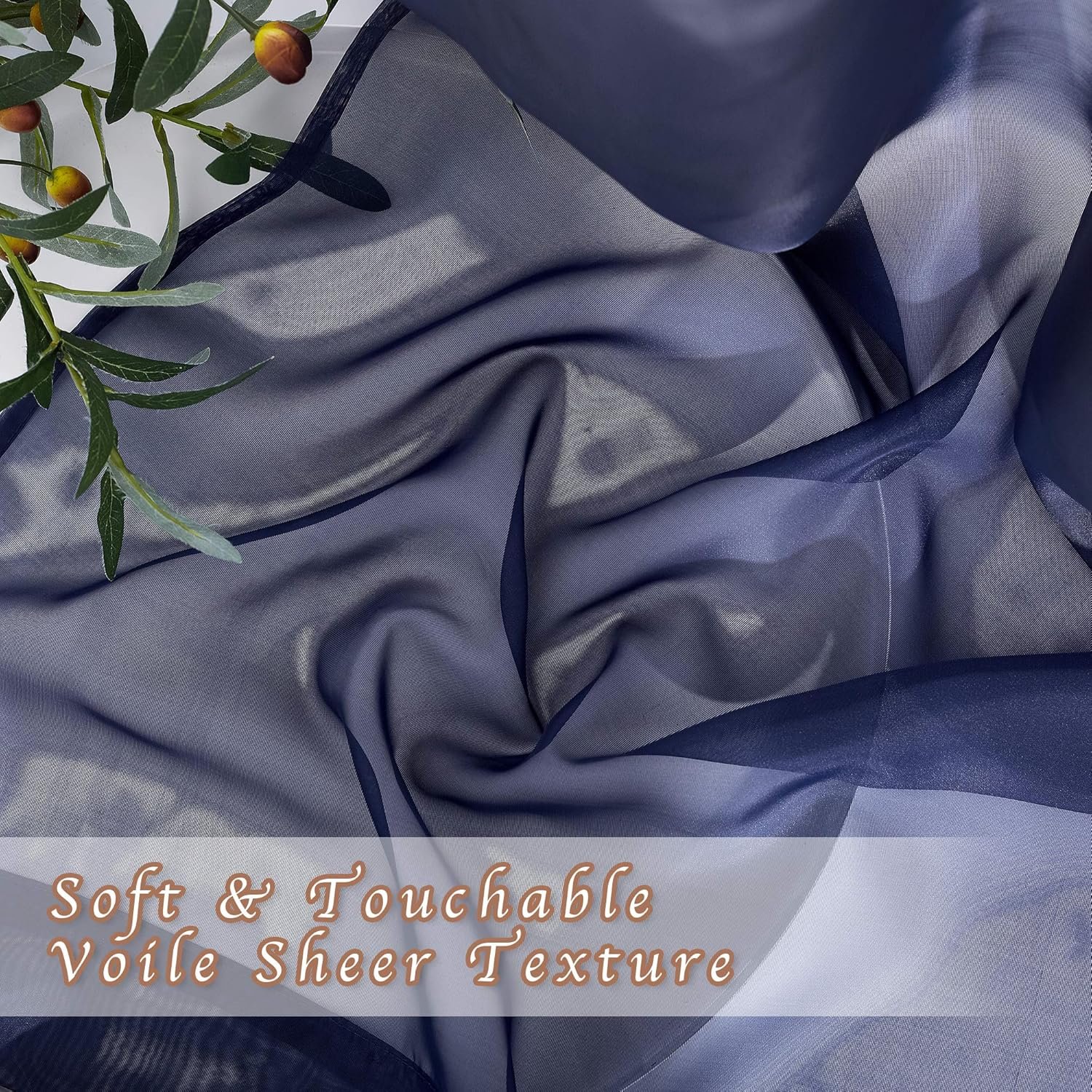 Sheer Curtains for Living - Long Voile Window Drapes Panels 84" for Patio/Boy Room/Master Bedroom/Sliding Door (54" W, Dark Blue, Set of 2) - Image 4