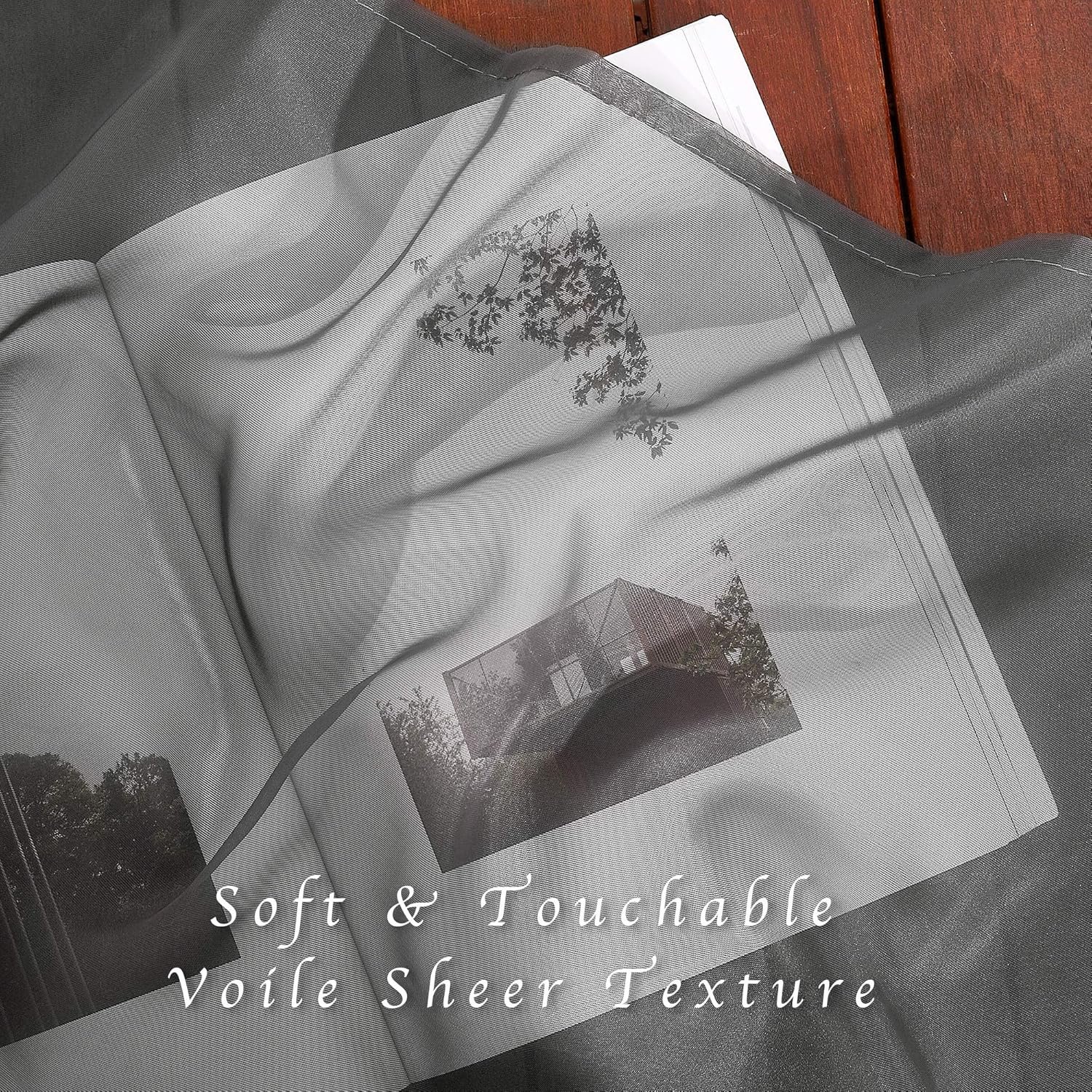 Sheer Curtains 84 Inches - Long Grommet Elegant Light Filter Sheer Voile Drapes Panels Room Decor for Bathroom/Living Room (54" Wide, Dark Grey, 2 Panels) - Image 4