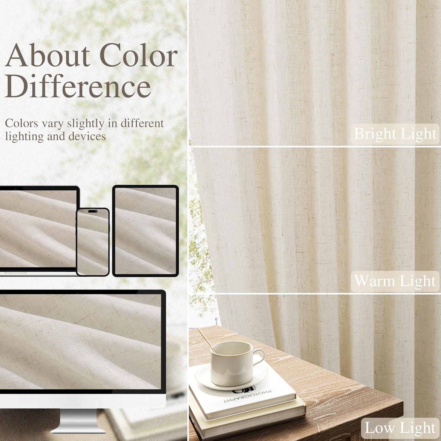 Nanspring Natural Cream Beige Linen Curtains 96 Inches Long for Living Room 2 Panel Back Tab Hook Belt Elegant Farmhouse Soft Linen Draperies Privacy Sheer Curtains for Bedroom Dining Room 52Wx96L - Image 4