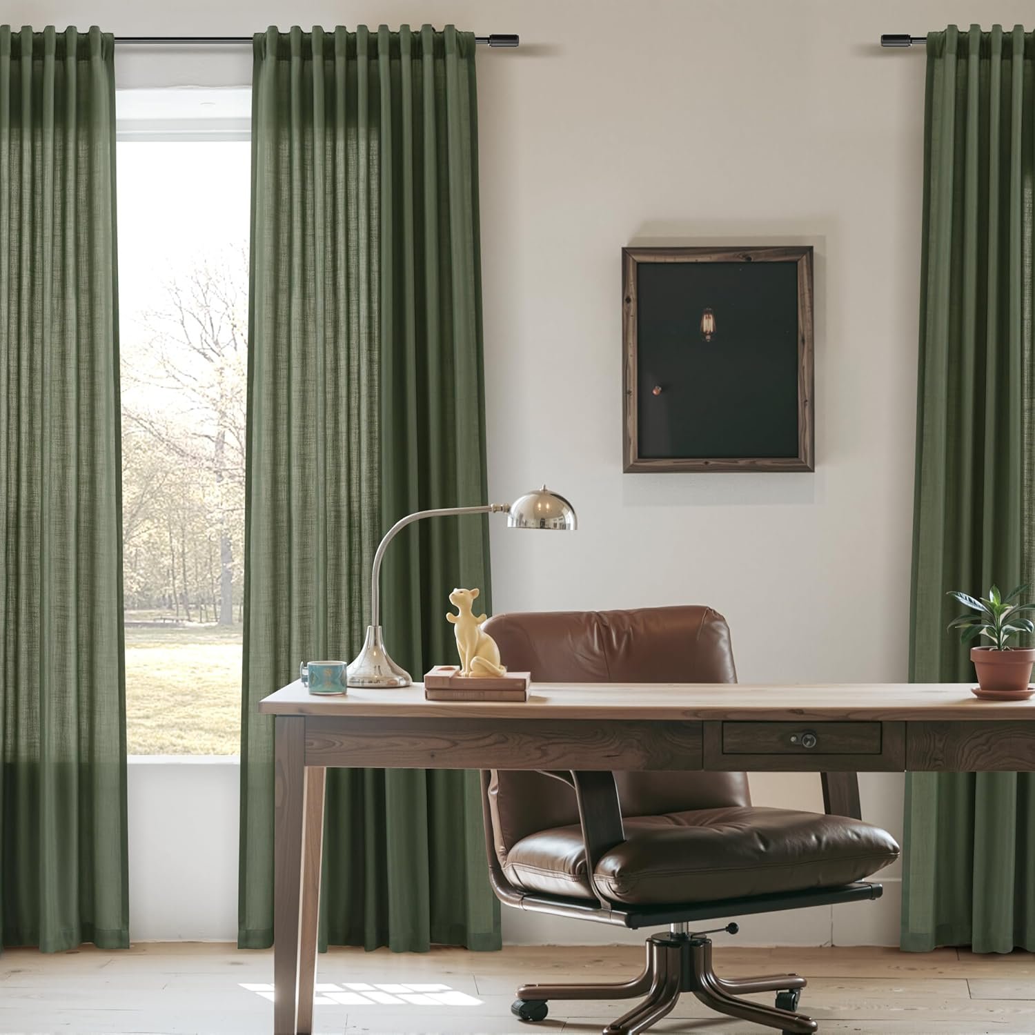 Nanspring Olive Green Linen Curtains 96 Inches Long for Living Room 2 Panels Back Tab Hook Belt Elegant Modern Farmhouse Soft Linen Draperies Privacy Sheer Curtains for Bedroom Dining Room 52x96 - Image 5