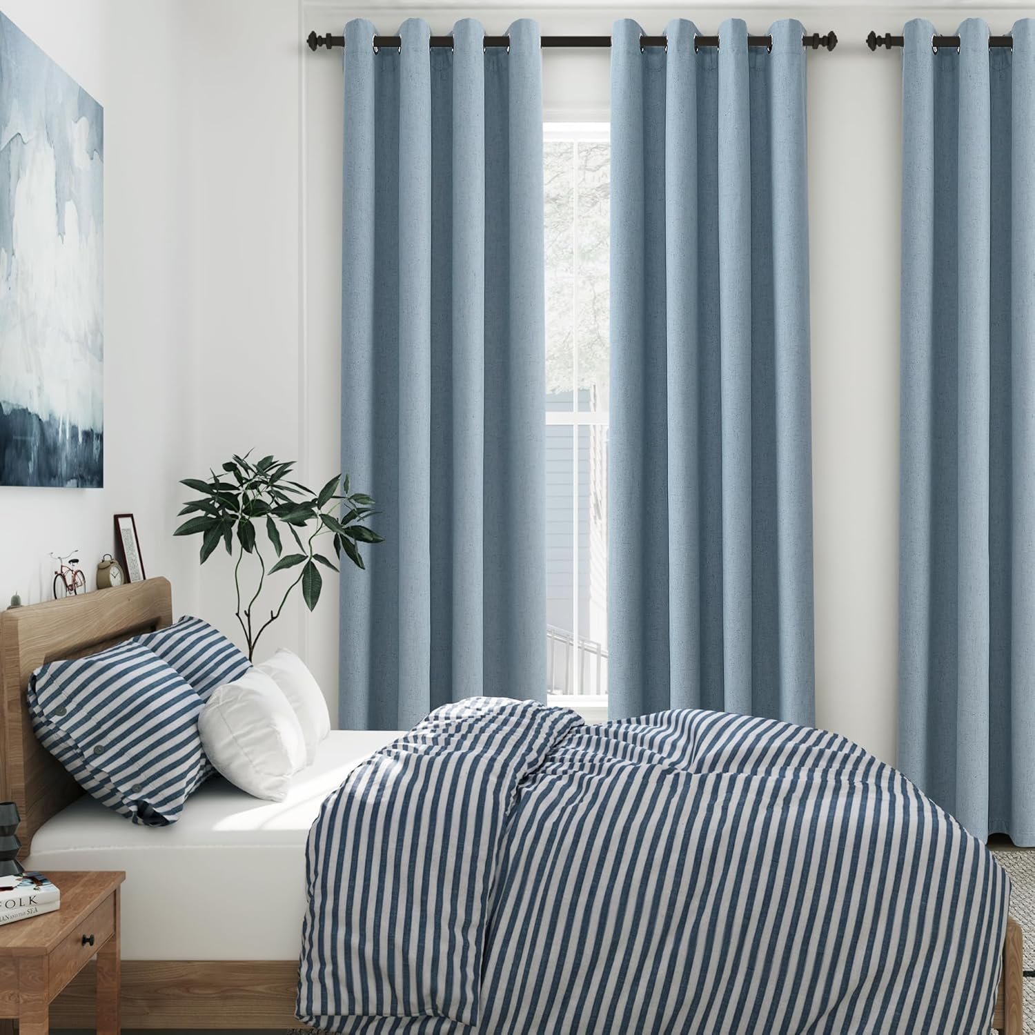 Grommet Blue Blackout Linen Curtains 84 inches Long for Bedroom Full Light Blocking Thermal Insulated Black Out Curtain Panels 84 Inch Length Energy Saving Room Darkening Curtain White Backing 52x84 - Image 5