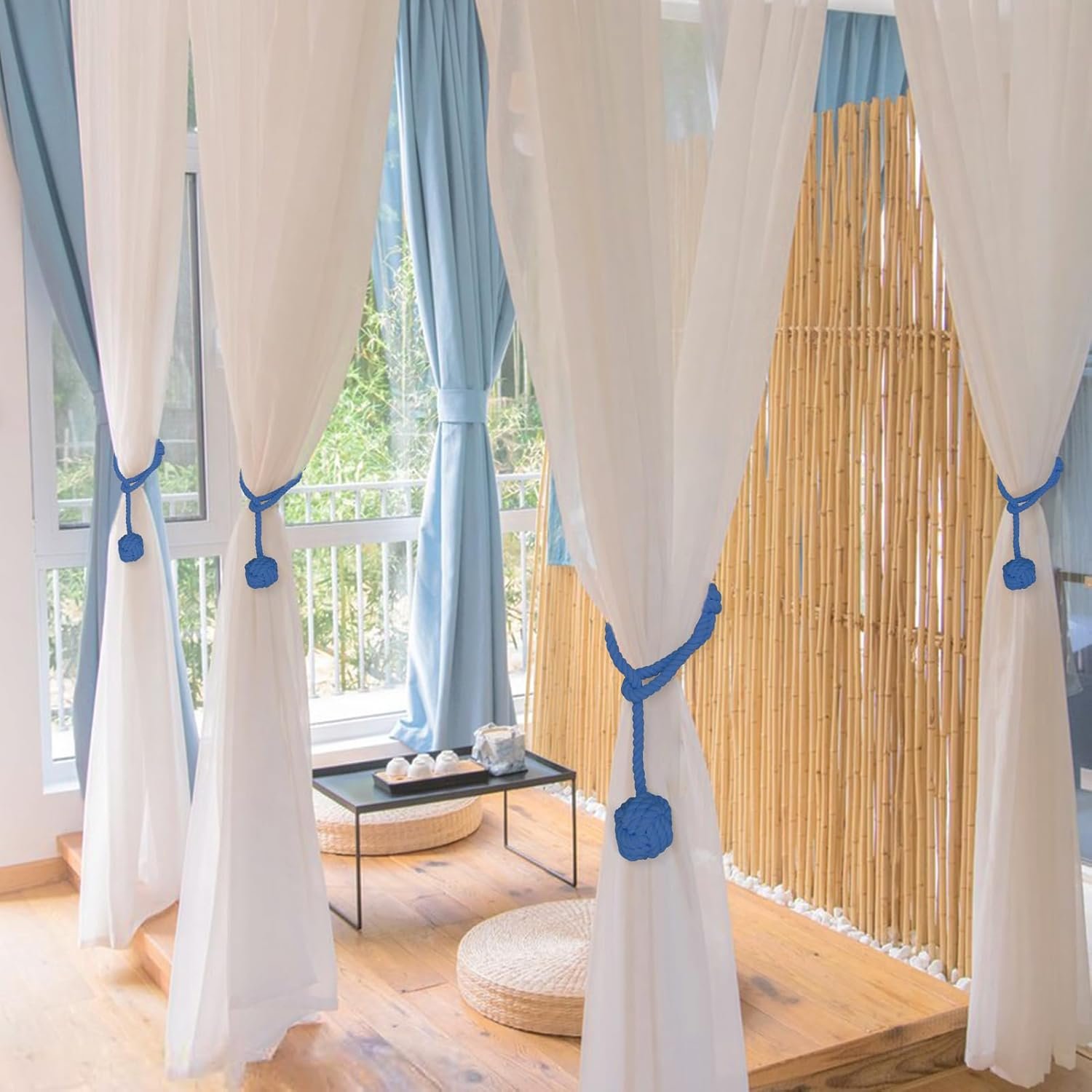 Curtain Tiebacks, 2 Packs Curtain Rope Tieback, Heavy Duty Curtain Tie Backs for Curtains, Indoor Outdoor Curtain Tiebacks, Handmade Rural Decorative Tie Knot Curtain Holdbacks (Blue) - Image 5