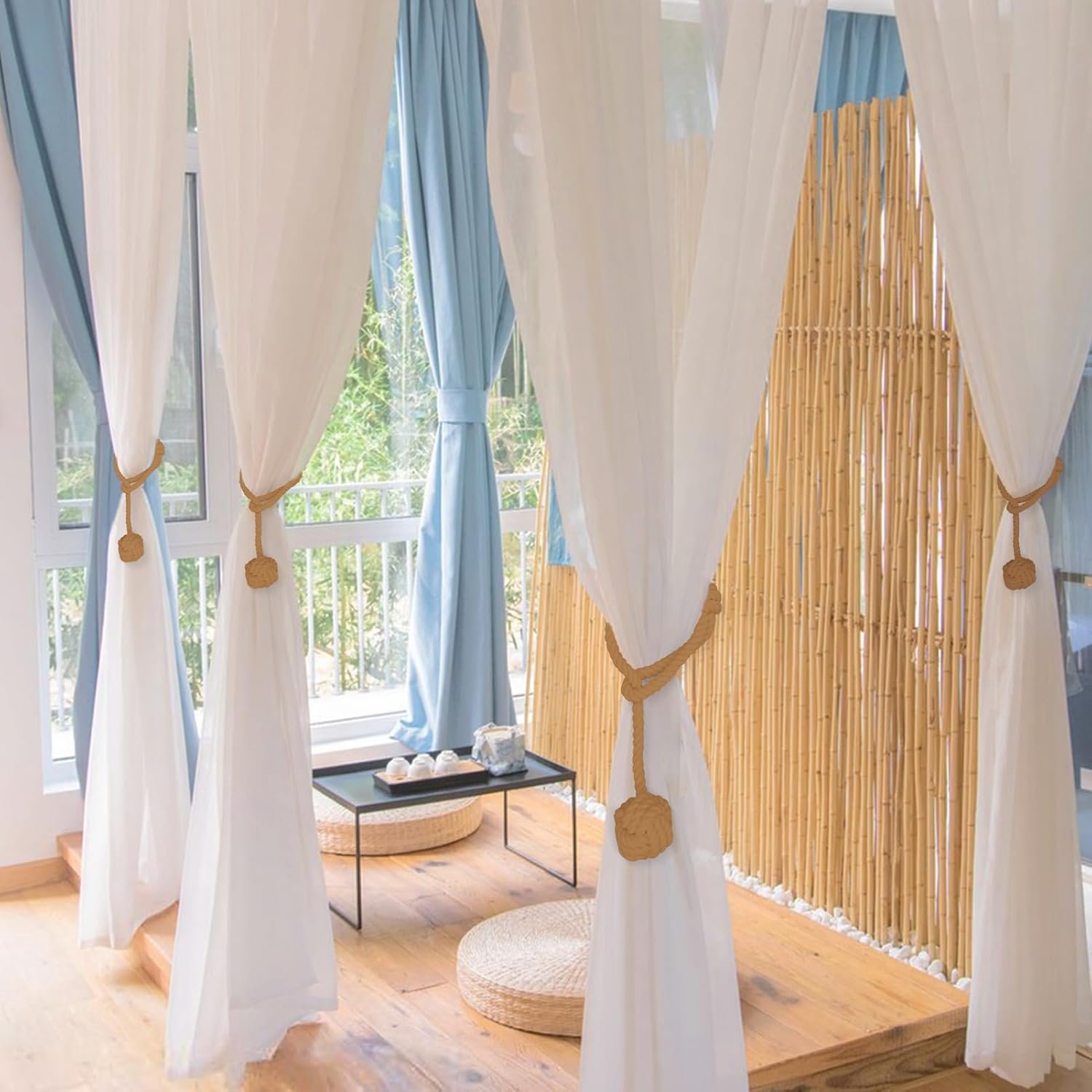 Curtain Tiebacks, 2 Packs Curtain Rope Tieback, Heavy Duty Curtain Tie Backs for Curtains, Indoor Outdoor Curtain Tiebacks, Handmade Rural Decorative Tie Knot Curtain Holdbacks (Coffee) - Image 5