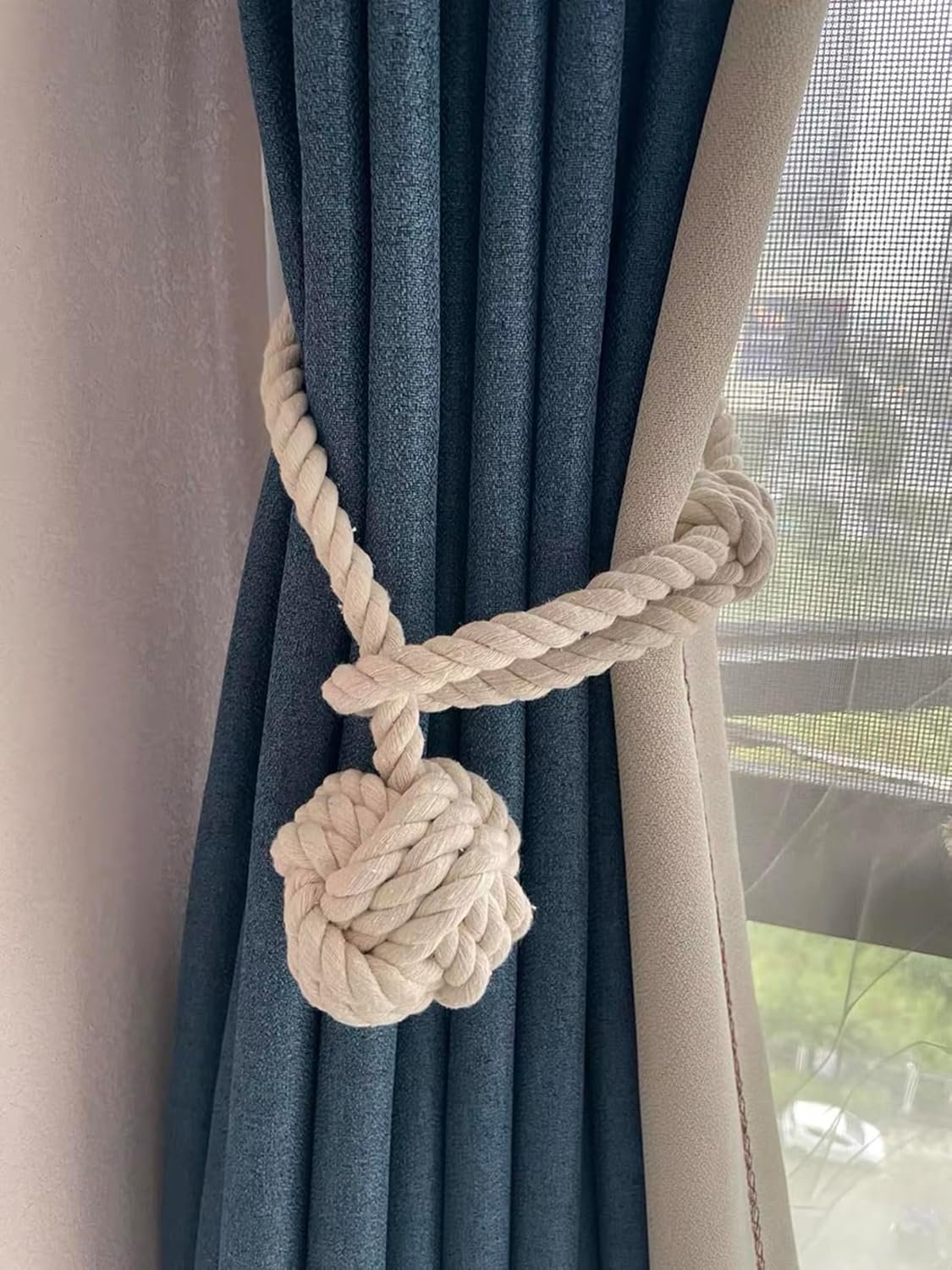 Curtain Tiebacks, 2 Packs Curtain Rope Tieback, Heavy Duty Curtain Tie Backs for Curtains, Indoor Outdoor Curtain Tiebacks, Handmade Rural Decorative Tie Knot Curtain Holdbacks (White) - Image 5