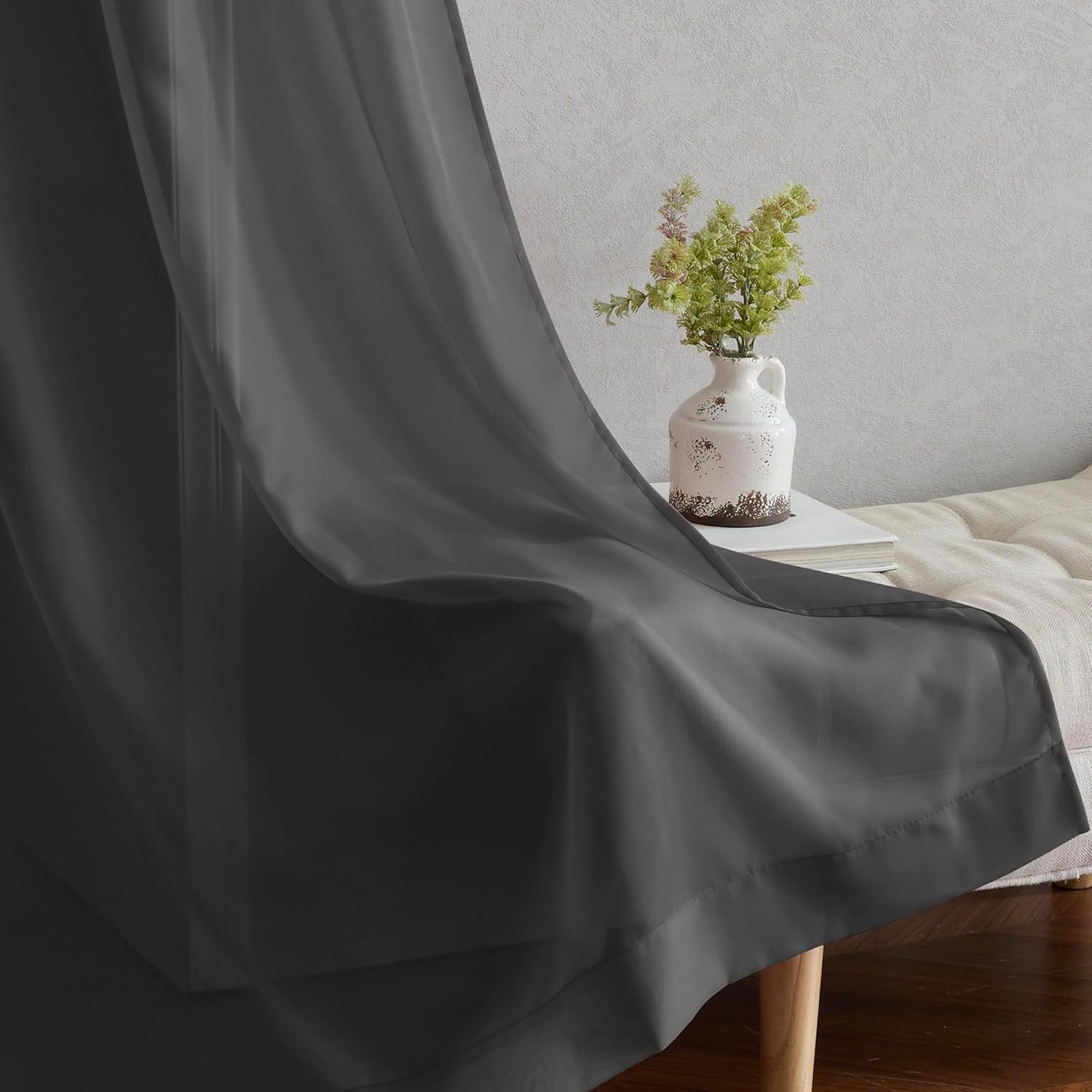 Sheer Window Curtain 84" - Ring Top Window Treatments Home Decorations Voile Panels Drapes with for Living Room/Patio Door (54 Inches Wide, Black, 2 Panels) - Image 5