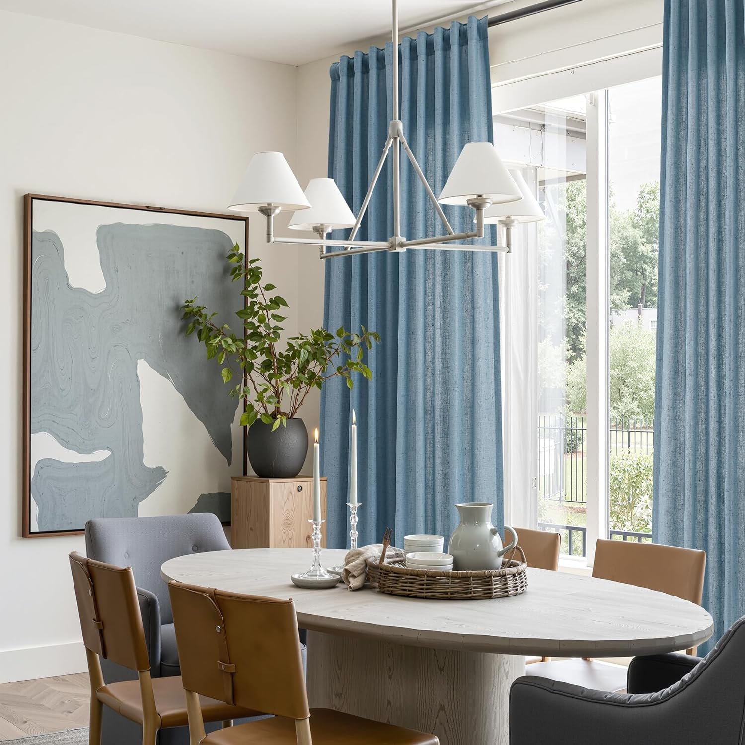 Nanspring Natural Blue Linen Curtains 96 Inches Long for Living Room 2 Panels Back Tab Hook Belt Elegant Modern Farmhouse Soft Linen Draperies Privacy Sheer Curtains for Dining Room Bedroom 52x96 - Image 5