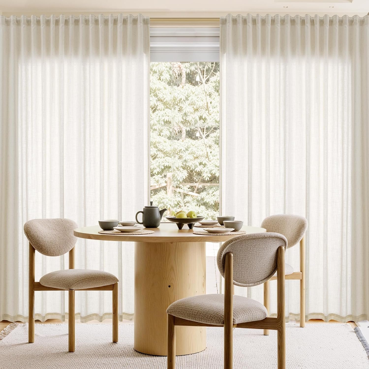 Nanspring Natural Cream Beige Linen Curtains 96 Inches Long for Living Room 2 Panel Back Tab Hook Belt Elegant Farmhouse Soft Linen Draperies Privacy Sheer Curtains for Bedroom Dining Room 52Wx96L - Image 5