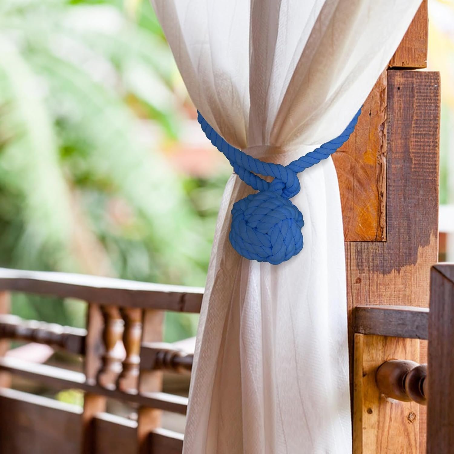 Curtain Tiebacks, 2 Packs Curtain Rope Tieback, Heavy Duty Curtain Tie Backs for Curtains, Indoor Outdoor Curtain Tiebacks, Handmade Rural Decorative Tie Knot Curtain Holdbacks (Blue) - Image 6