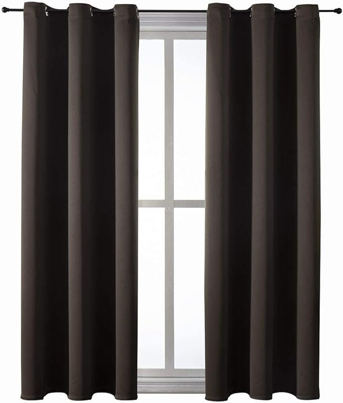 Grommet Blackout Curtains for Bedroom and Living Room - 2 Panels Set Thermal Insulated Room Darkening Curtains (Brown, 42W x 63L) - Image 7